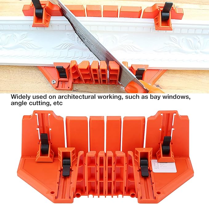 Woodworking Miter Saw Box, Precision Hand Clamping Mitre Cutter Case Set 22.5째 45째 90째 0째 Angles Cut Slot Types Storage Manual Double Sided Teeth Woodworker Craftsman Carver Carpenter Accurate Cutting