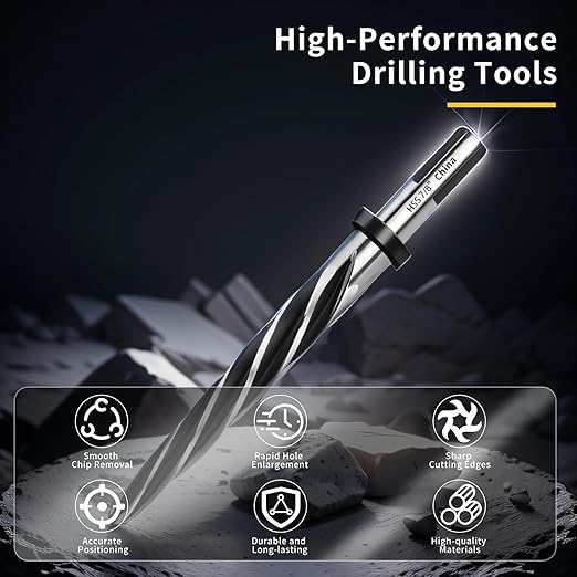 7/8??Reamer Drill Bit,M2 HSS Tapered for Metal Steel Wood Plastic,7/8??Bridge Construction Reamer with 1/2" Non-Slip Shank,5-Spiral Flutes Reamer Drill Bit to Align or Enlarge Holes