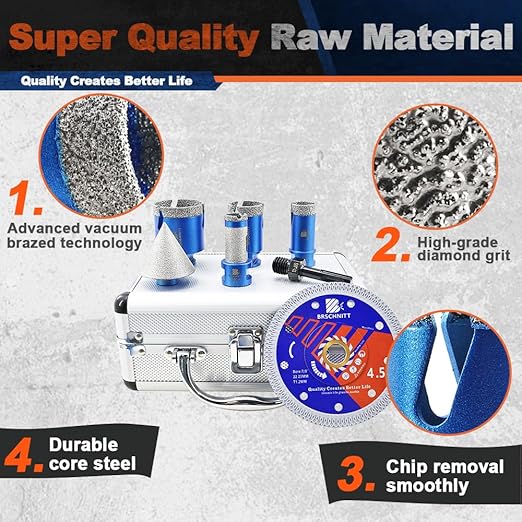 Diamond Core Drill Bit Set - BRSCHNITT Tile Hole Saw Kit 1" 1-3/8"2"& 4/5" Finger Bit & 2" Chamfer Bit for Porcelain Tile Ceramic Marble Granite&Diamond Blade