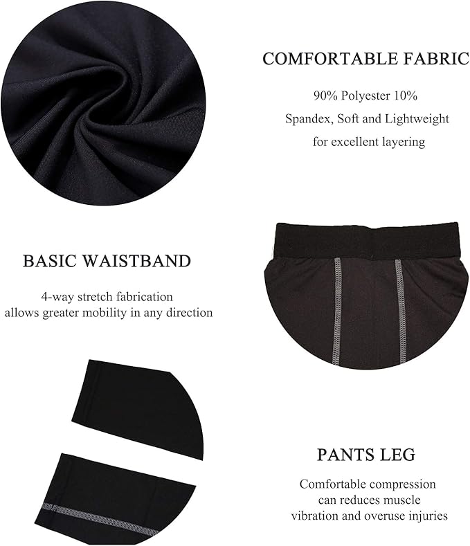 LANBAOSI Youth Boys Compression Leggings Athletic Pants Base Layer Football Workout Tight