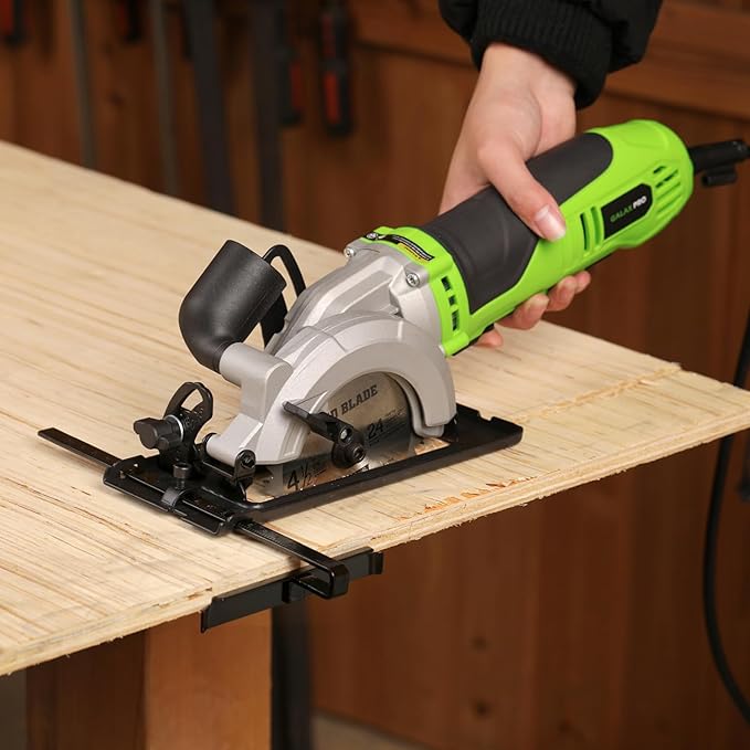GALAX PRO 6Amp 710W Mini Circular Saw, 5200RPM Electric Circular Saw,1-2/3''(90째)/1''(45째) Cutting Depth, with 2Pcs 115mm Saw Blades (24T/60T) for Wood/Metal