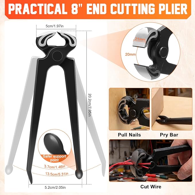 Pry Bar Set, 5 Pcs Utility Prybars Set with 12"竊?" Nail Puller, 7"竊?" Flat Pry Bar, 8" End Cutting Pliers, Carbon Steel Nail Puller Tool, Heavy Duty Crowbar Tool for Prying, Lifting, Pulling, Scraping