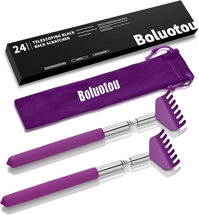 2 Pack Portable Extendable Back Scratcher, Stainless Steel Telescoping Back Scratcher with Beautiful Present Packaging(Purple)