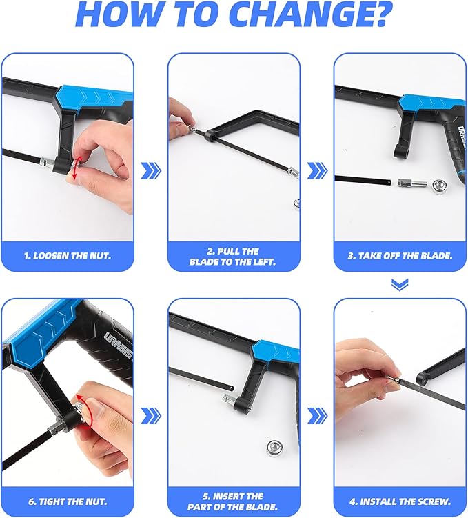 Hacksaw Frame Set, 12“ Hacksaw Frame, 6'' Hacksaw Frame and 10'' Mini Hacksaw, Including 8pc Extra Blades Multi-function for Metal Wood PVC Pipes