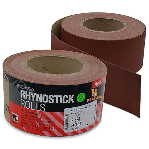 Indasa 2.75" PSA Sandpaper Roll - 27 Yard Rhynostick 600-Grit Long Continuous Roll, Self-Adhesive Stickyback Sand Paper for Woodworking, Automotive, Metal (Aluminum Oxide Plus Lubricant)