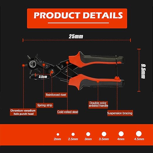 Belt Punch Pliers竊똋eather Hole Puncher Leather Punch Tool for Belts, Handbag Straps and More Precision Multi-Size Fabric/Leather Hole Puncher for Crafts/Easy DIY Belt Holes, etc.