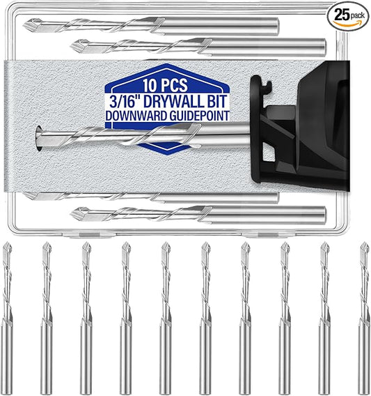 Tondiamo 25 Pcs Drywall Router Bits 3/16 Drywall Drill Cutting Bits M2 Speed Steel Spiral Downward Router Cutout Rotary Guidepoint Drill Tool