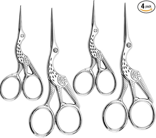 Vintage Stork Shape Sewing Scissors Stainless Steel Tailor Scissors Sharp Sewing Shears for Embroidery, Craft, Art Work & Everyday Use (4, Silver)