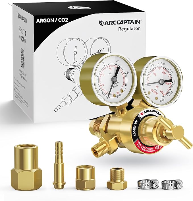 ARCCAPTAIN Argon CO2 Regulators, Welding Regulator for MIG and TIG, 0-4000 PSI, 0-30+ CFH, CGA580 and CGA320 Inlet Connection