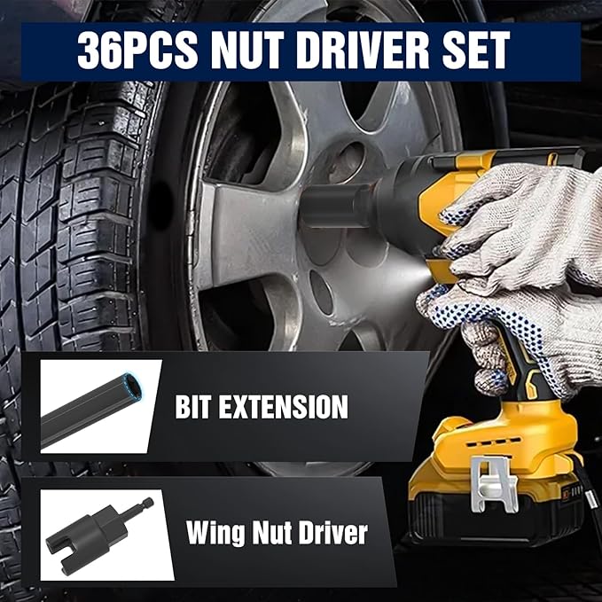 XOOL 36PCS Magnetic Nut Driver Set, Metric and SAE Nut Driver Set for 1/4" Quick-Change Hex Shank, Impact Drill Driver Bit Set with Storage Bag