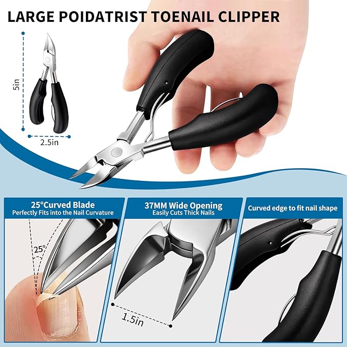 Professional Ingrown Toenail Tools 7-Piece Set ??360째 Rotating Nail Clipper, Toenail Lifter & Wide Opening Nipper | Podiatrist-Recommended Foot Care Kit for Thick & Ingrown Nails