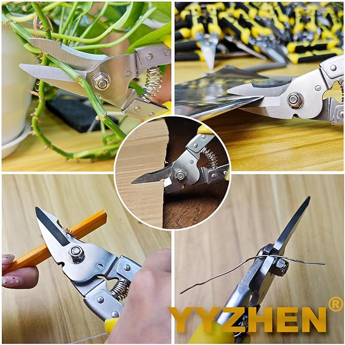 Heavy Duty Scissors 8.5 Inch, Straight Shears with Stainless Steel Blades and Comfort Grips, Metal Cutter for Cutting Branches, Cable Wires, Thin Iron