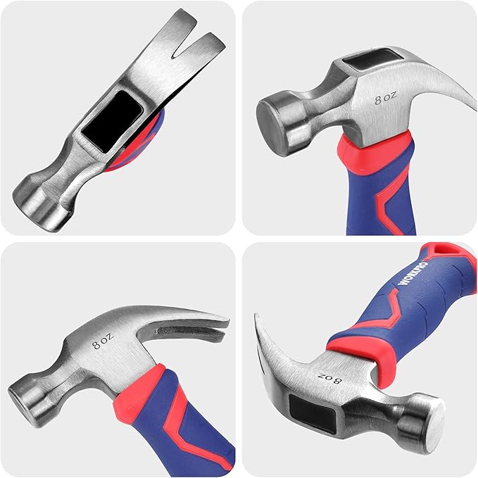 WORKPRO 8 oz Claw Hammer with Fiberglass Handle, All Purpose Hammer with Forged Hardened Steel Head