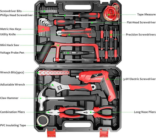 Electric Screwdriver Cordless Rechargeable Small Power Drill Set, Tool kit with drill, Home Tool Kits for Homeowner, Diyer, Handyman