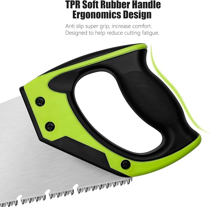 18 Inch Wood Hand Saw, 7 TPI Universal Handsaw Non-slip Ergonomic Handle Rustproof Wood Saw with Chip Removal Design
