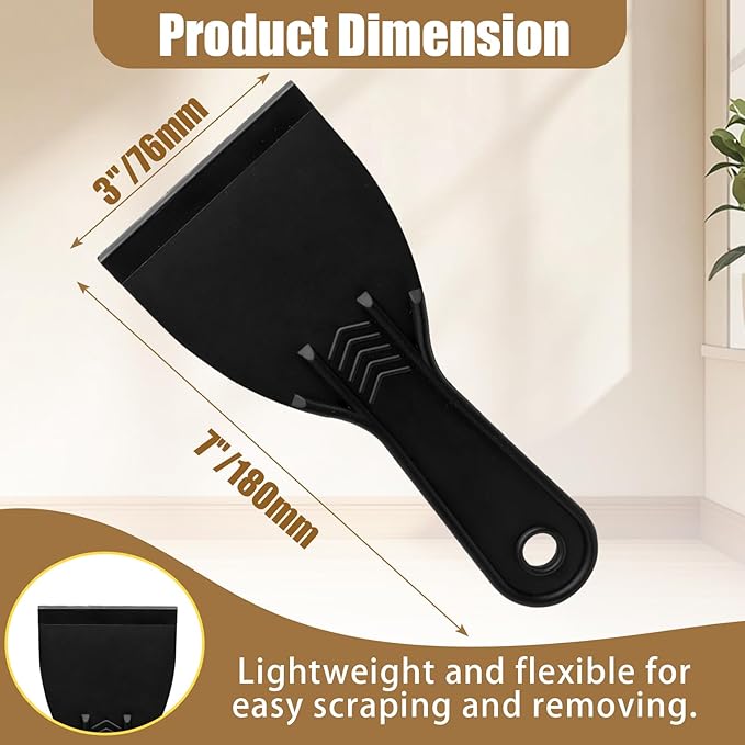 6pcs Flexible Plastic Putty Knife Set - 3 Inch Wide Scraper for Wall Repair, Spackling, Drywall Taping & Painting Projects (Black)