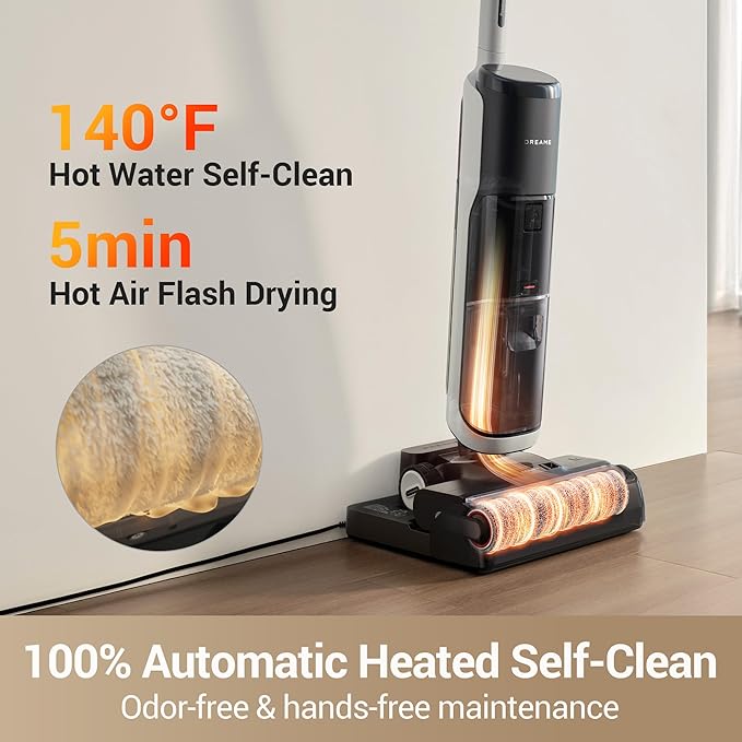 DREAME H14 Pro Wet Dry Vacuum Cleaner, 180째 Lie-Flat Vacuum Mop, 140째F Washing and Fast Hot Air Drying, Powerful 18kPa Suction Floor Cleaner Machine, Easy GlideWheel Movement, Smart App Control