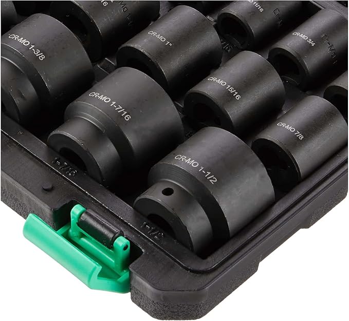 Amazon Basics 19-Piece 1/2-Inch Drive 6 Point Shallow Impact Socket Set, SAE Size With Carrying Case, 10.2" x 8.5" x 2.4"
