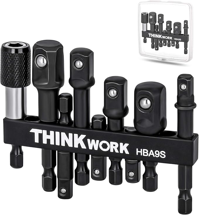 THINKWORK Impact Socket Adapter Set, 1/4" 3/8" 1/2" Drill Socket Adapter Set with 1/4" Hex Shank for Impact Power Driver, Cordless Drill & Screwdriver