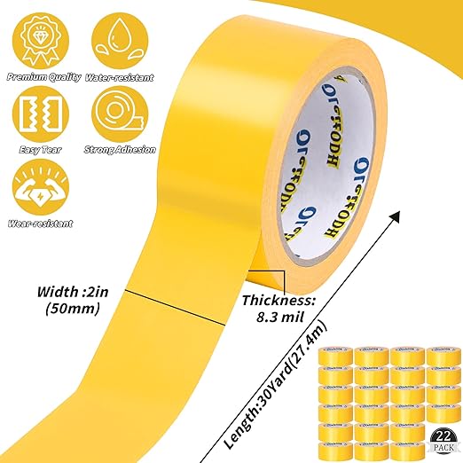 22 Pack Yellow Duct Tape Heavy Duty,8.3 Mil Thickness,2 Inches x 30 Yards,Strong Industrial Strength,Flexible,No Residue,Waterproof and Tear by Hand,Multi-Use for Indoor & Outdoor Repairs