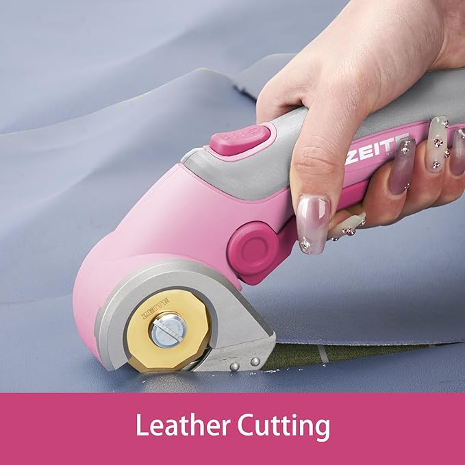 ZEITE 4V Cordless Scissors,Electric Cardboard Box Cutter with Titanium Coated HSS Blades,Stocking Stuffers for Men Gifts Christmas,Storage Case,Pink