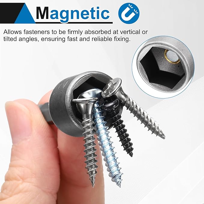 HARFINGTON Nut Driver Drill Bit 17mm Metric Socket 1/4" Hex Shank 5.91" (150mm) Long Magnetic 6-Point Sockets Quick Change CR-V Steel Bolt Setters for Power Drill Drivers