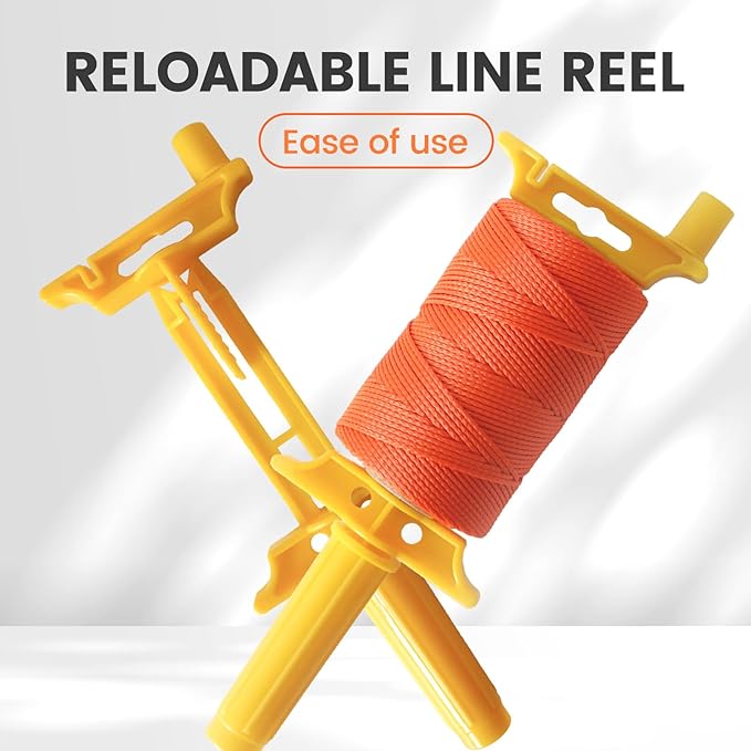 MERIANE Mason Line w/Reloadable Line Reel, 500FT Nylon String Line, 18# Braided Twine String for Masonry Job, Level Lines in Construction, Gardening, Fluorescent Orange