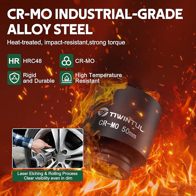 3/4 Inch Drive Impact Socket Set, 6-Point Design, CR-MO Steel, 30 PCS Large Impact Socket Set, SAE (11/16??to 2?? and Metric (17mm to 60mm), Rugged Construction, Heavy Duty Impact Sockets