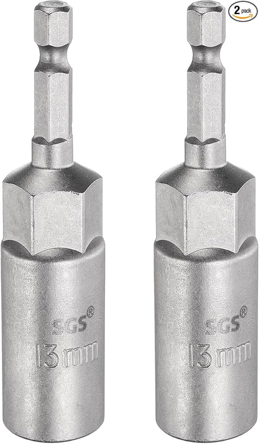 HARFINGTON 2pcs Nut Driver Drill Bit 13mm Metric Socket 1/4" Hex Shank 3.15" (80mm) Long 6-Point Sockets Quick Change CR-V Steel Bolt Setters for Power Drill Drivers