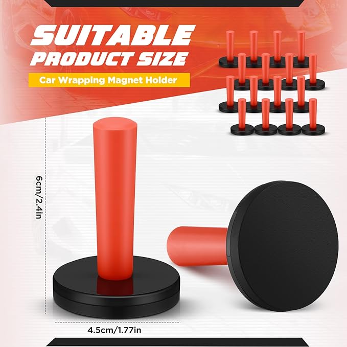 Dunkive 16 Pcs Red Car Vinyl Wrap Magnets Holder Tool Kits for Car Wrapping and Crafts Sign Making Window Tint Tools Magnets
