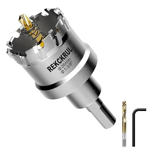 1-3/8" (35mm) TCT Carbide Hole Saw Kit for Metal - Heavy Duty Hole Cutter Drill Bits Set with 2 Titanium/Step Pilot Drill Bits & L-Wrench, Cuts Stainless Steel, Iron, Aluminum, Wood, Plastic