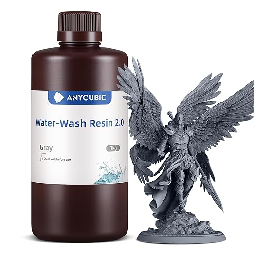 ANYCUBIC Upgraded Water Washable 3D Printer Resin 2.0, 405nm High Precision 3D Resin, Low Shrinkage Photopolymer Resin for 4K/8K/12K Capable LCD DLP Resin 3D Printer Printing (Grey, 1000g)