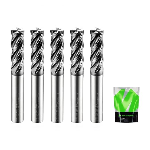 SHAPPRO 3/8 Inch Shank Carbide Square End Mill, 4 Flute CNC End Mills, Heat-Resistant Metal Endmill Suitable Alloy Steel, Stainless Steel, Various Cast Iron（5PCS）