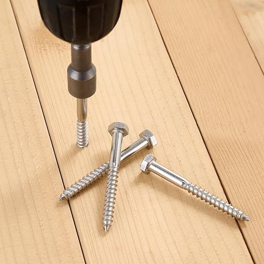 25 Pcs M6x2.36 Inch Heavy Duty Lag Screws 304 Stainless Steel 18-8 Hex Head Wood Screws for Heavy Duty Furniture Assembly Wardrobe FramesSolid Wood Storage Cabinets