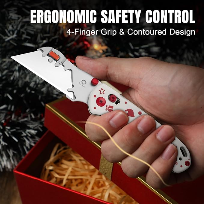Kizer Uti Bear(Tool-Free Version) Folding Utility Knife, Quick Change Box Cutter EDC knife with G10 Handle, 5PCS Razor Blades, Clutch Lock Small Pocket Knives for Men Women Christmas Gift V3619JMC2
