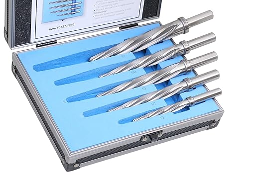 Accusize Industrial Tools 5 Pc H.S.S. Spiral Flute Super Premium Car Reamer Set, 3/8", 1/2", 9/16'', 5/8", 3/4" to Fit 3/8" or 1/2'' Shank Chuck, Aluminum Case