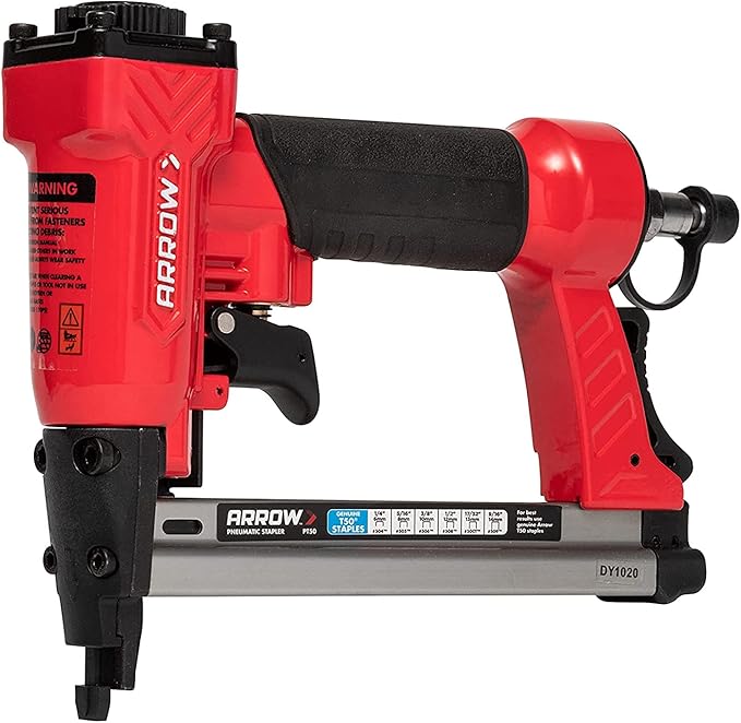 Arrow PT50 Oil-Free Pneumatic Staple Gun, Professional Heavy-Duty Stapler for Wood, Upholstery, Carpet, Wire Fencing, Fits 1/4?? 5/16?? 3/8", 1/2", 9/16??Staples , Red