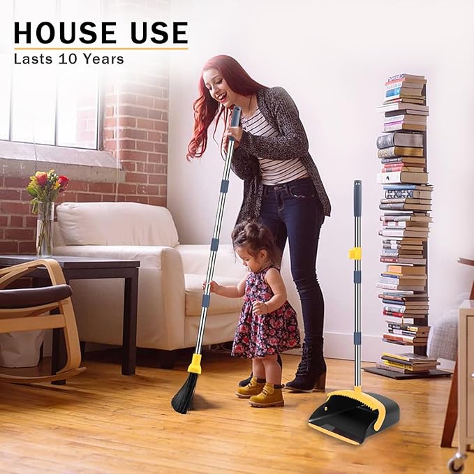 2-Pack is More economical竊똗pgraded Broom and Dustpan竊?with 52" Long Handle, Dustpan Teeth with self-Cleaning Function, Indoor and Outdoor Sweeping, Perfect for Home Office