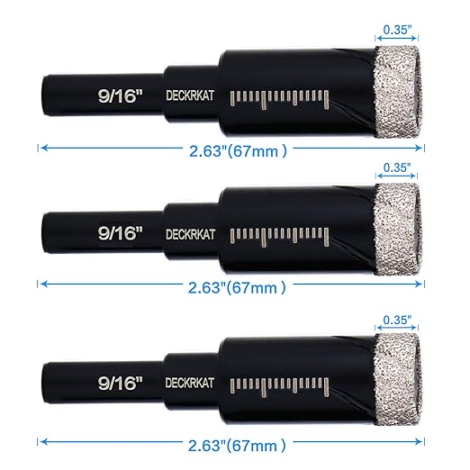 3 Packs Dry Diamond Drill Bits Set 9/16" 14mm Vacuum Brazed Diamond Hole Saws for Granite Tile Ceramic Marble Stone Glass and More Hard Materials (not for Wood), Round Shank with Storage Case