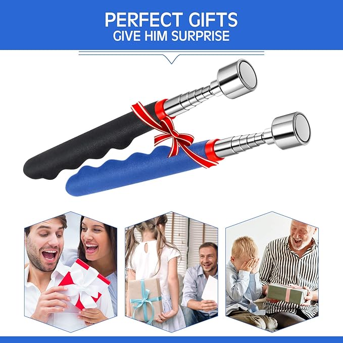 Telescoping Magnetic Pickup Tool 20 Lbs Magnet Extension Tool Telescoping 30 Inch Extendable Stick Gadget for Men Suitable for Birthday Father's Day Christmas(Blue and Black,2 Pieces)