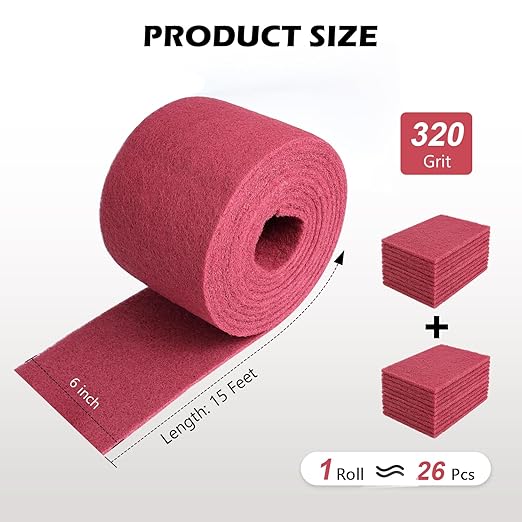 Maroon General Purpose Scuff Pads, Scuffing, Scouring Pad, Sanding, Paint Primer Prep Scratch - Surface Preparation Pad Car Auto Body Woodworking 7447-Premium, 6 Inches * 15 Feet