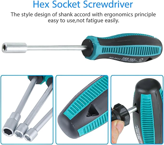3.5mm Non-Magnetic Tip Six Point Hex Nut Driver with 3-Inch Round Shaft, Non-slip Handle 2pcs