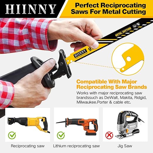25 Pack 9 inch 14/18 TPI HIINNY Bi-Metal Auto Reciprocating Saw Blades,Blades Metal Cutting with M42 Teeth and Cobalt,for Automatic Dismantling Sawzall Blades for 1/16-5/16 Medium Metals