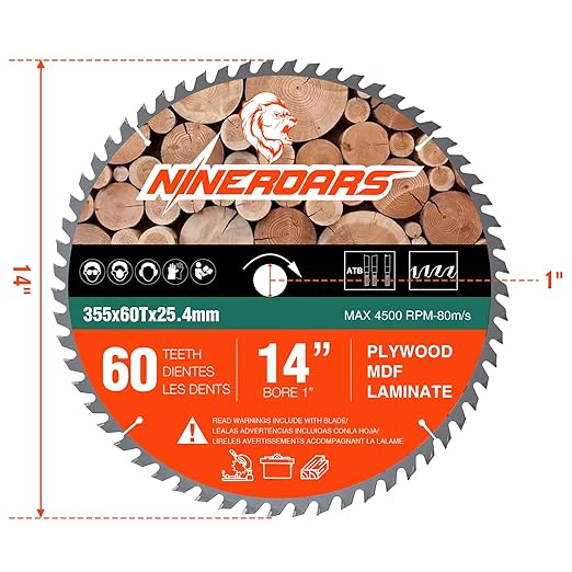 14 Inch 60-Teeth Saw Blade for Cutting Wood, Plastic Laminate and Composite Materials Wood Cutting Disc