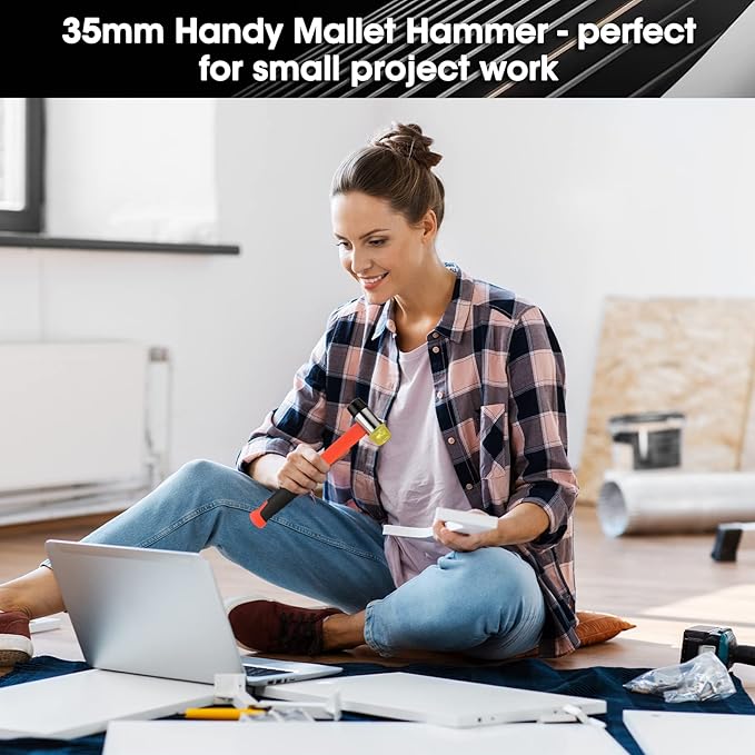 ValueMax Rubber Mallet, 16oz Rubber Mallet Hammer And 35mm Double-Faced Soft Hammer, Fiberglass Handle With TPR Grip, Solid Head, 2 Piece Black Set