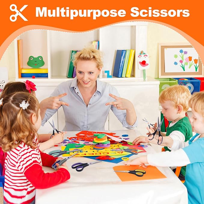Scissors for Office School Supplies, Hnncugty 8" Scissors All Purpose Bulk Set of 6-Pack, Sharp Shears for Home Craft Sewing Fabric Middle School Student Teacher Supplies, Comfort Right/Left Handed