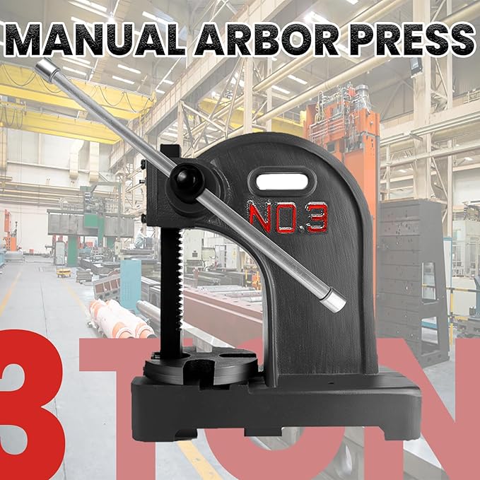 3 Ton Arbor Press with 3 Drift, Manual Cast Iron Arbor Press, 22.24"H Heavy Duty Manual Desktop Arbor Press, Manual Bench Press for Stretching, Deforming, Metal Punching (3T Black)