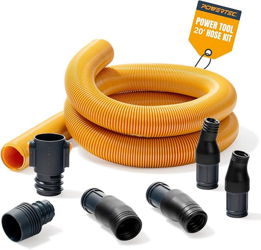 POWERTEC Power Tool Hose Kit with 20??Vacuum Hose, 4 Quick Change Adapters & Threaded Coupler ??Dust Collector Hose Kit for Connecting Table Saw, Power Tools to Shop Vacuums and Dust Collection System