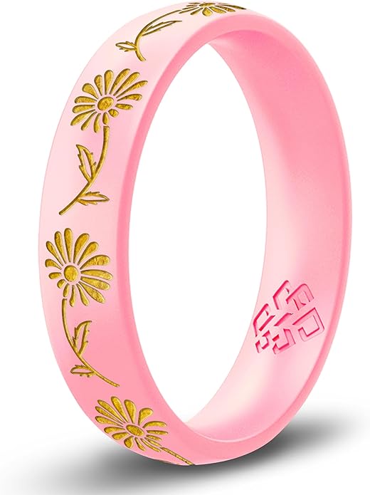 Knot Theory Birth Flower Silicone Ring for Women - 4mm Comfort Fit Wedding Band Engagement Ring
