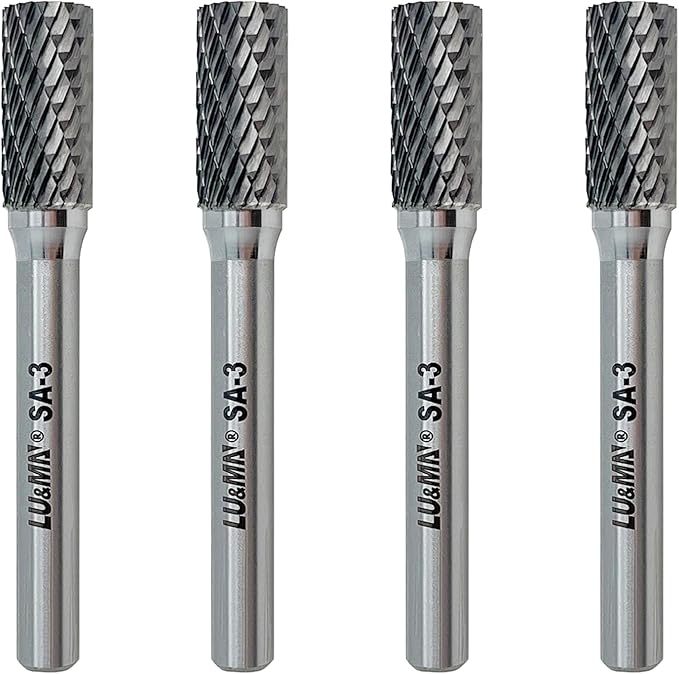 SA-3 Tungsten Carbide Burr Rotary File, Cylinder Shape Double Cut, 4pcs by LU&MN